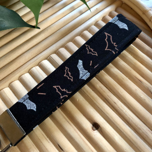 Metallic Bat Print Fabric Keychain, Key Fob