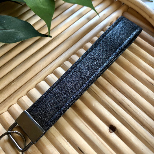 Black Metallic Print Fabric Keychain, Key Fob