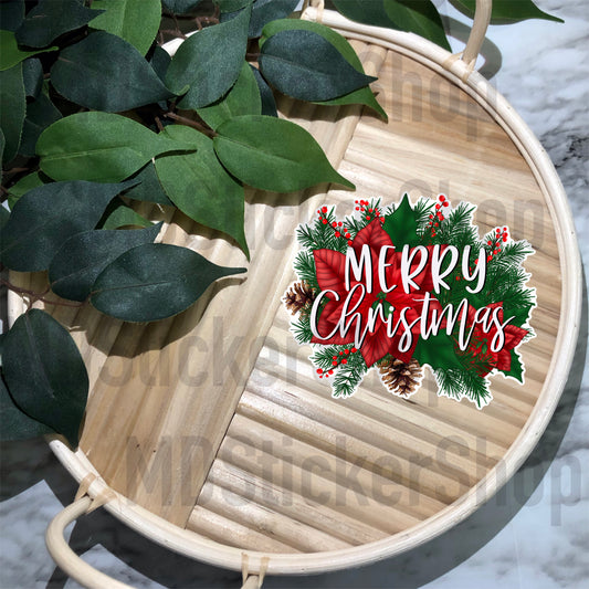 Merry Christmas Floral Vinyl Sticker