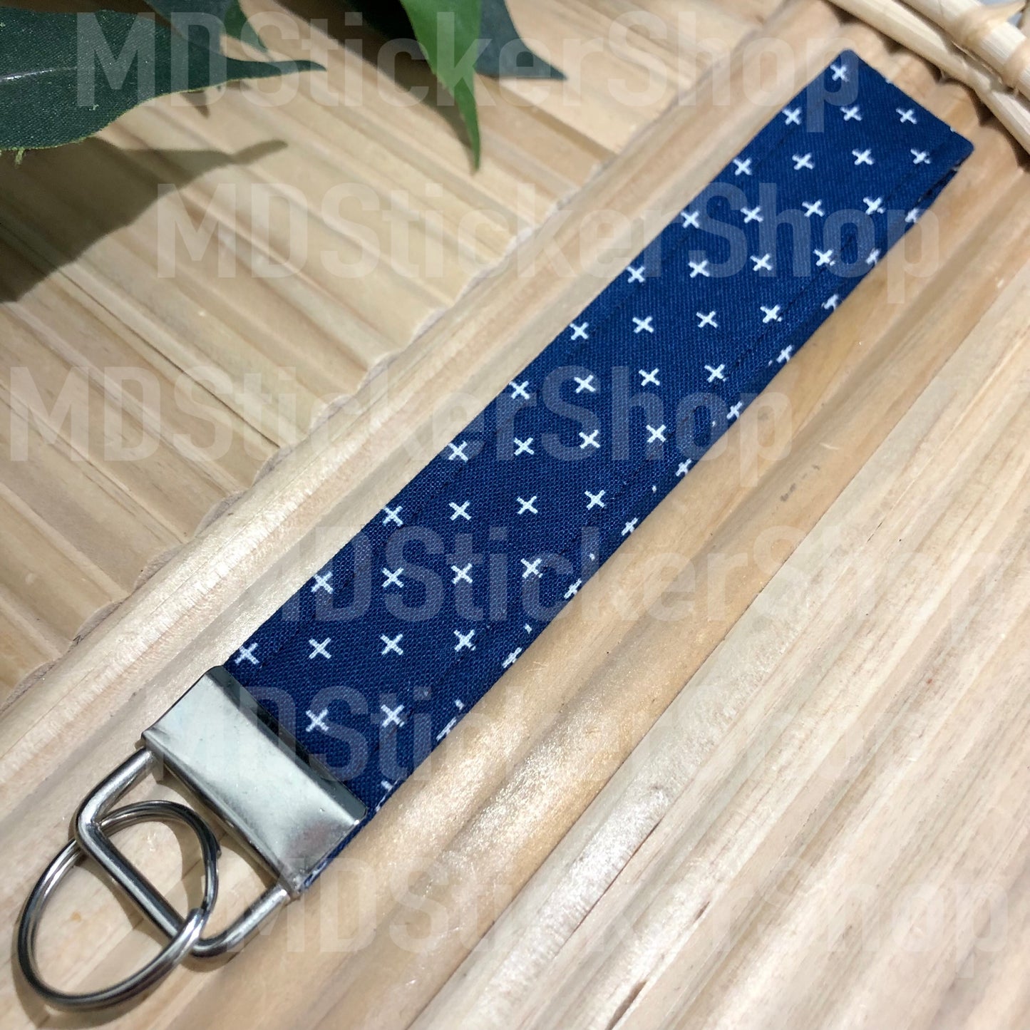 Navy X Print Fabric Keychain