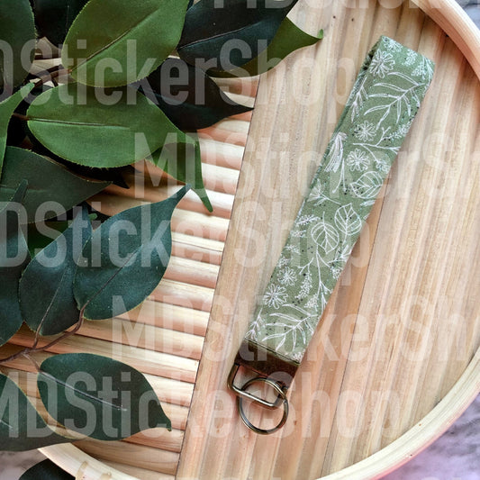 Green Plant Print Fabric Keychain