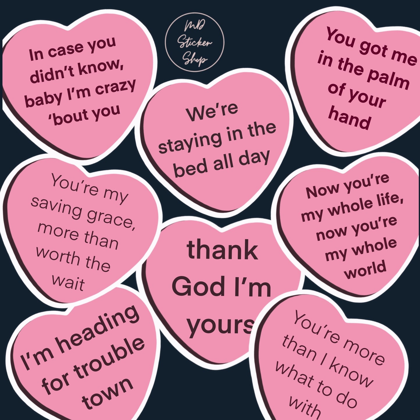 Country Music Lyric Conversation Heart Stickers in Pink