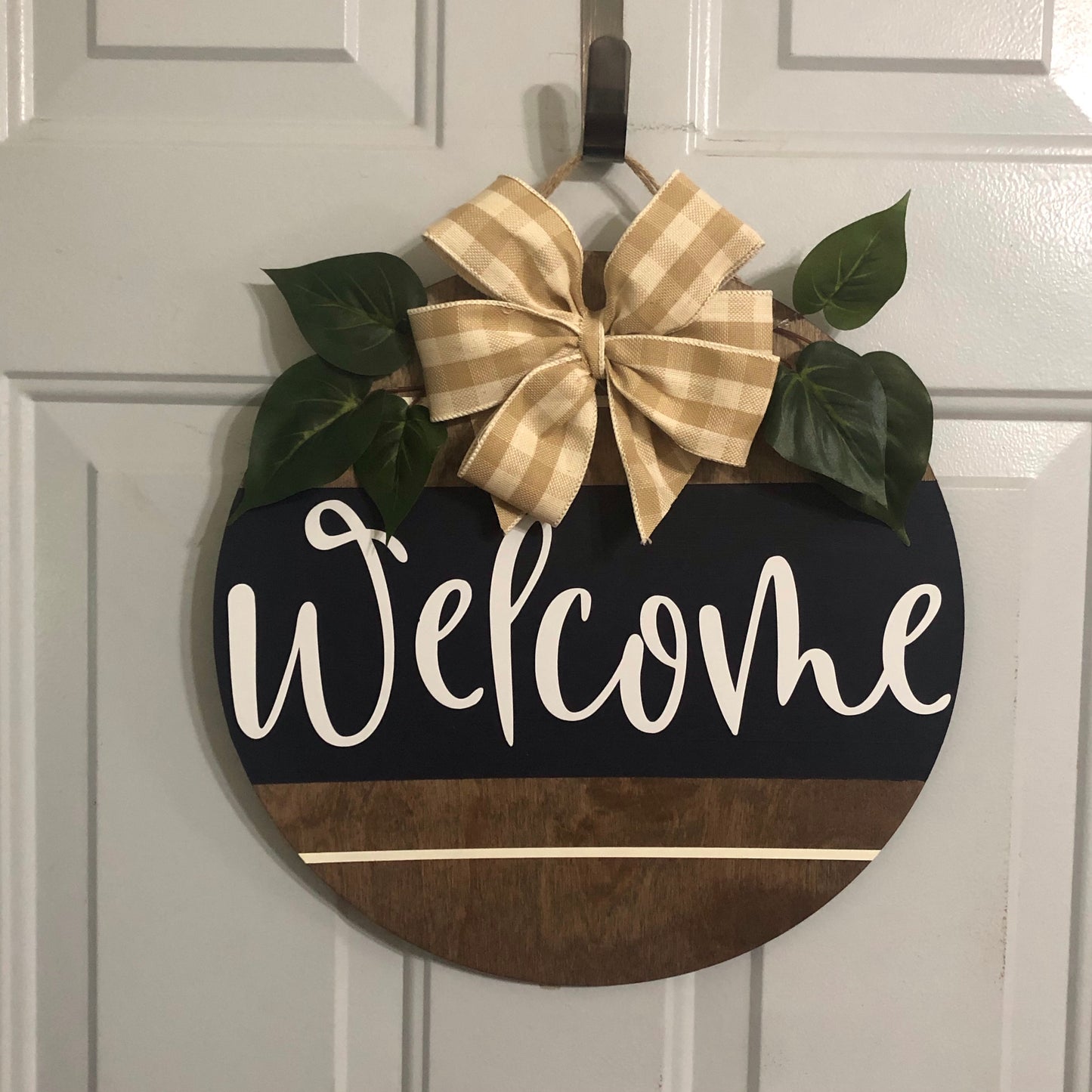 Welcome Door Hanger Sign, 15” Wood Door Hanger