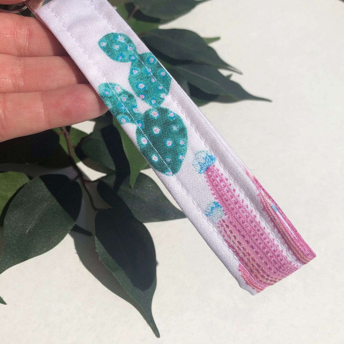 Pink, Purple, and Blue Cactus Print Fabric Keychain, Key Fob
