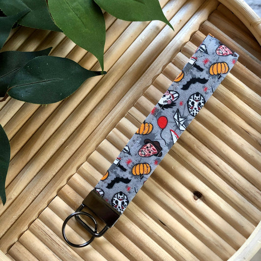 Horror Doodle Print Fabric Keychain, Key Fob