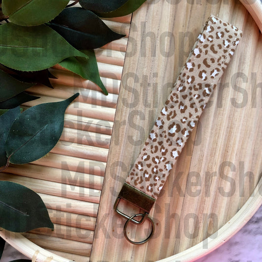 Brown Leopard Print Fabric Keychain