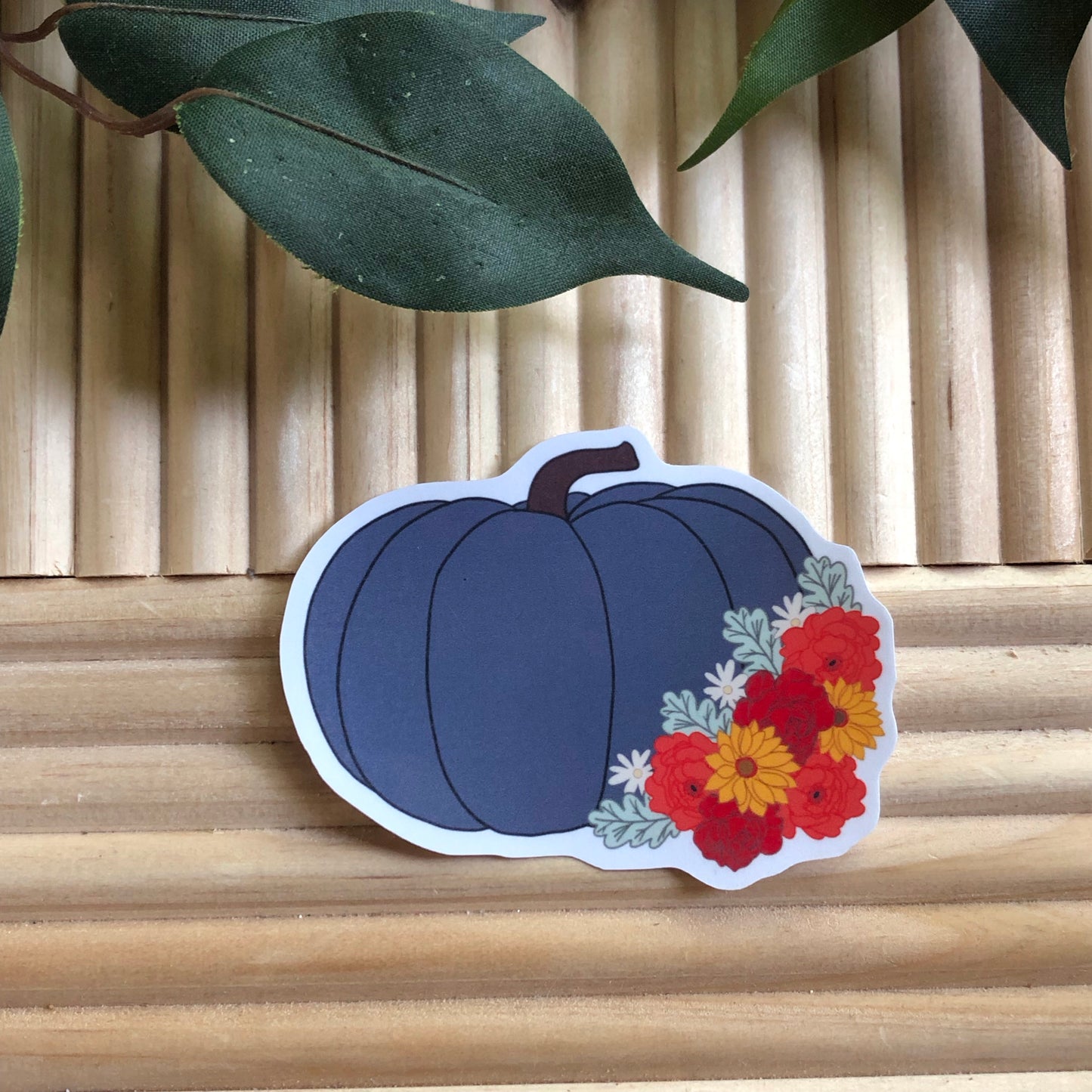 Navy Floral Pumpkin Vinyl Sticker