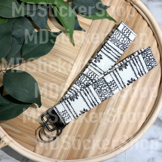 Cream Faux Embroidered Print Fabric Keychain