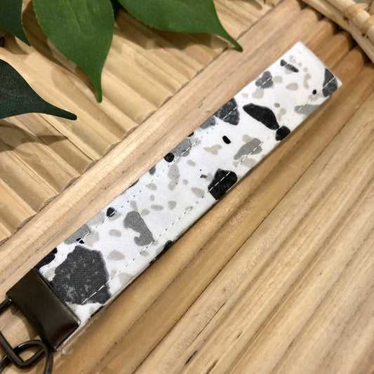 Grey Scale Terrazzo Print Fabric Keychain, Key Fob