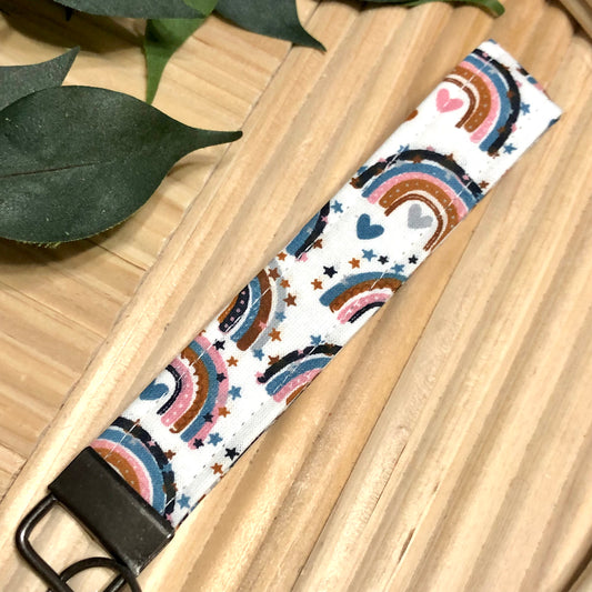 Rainbow Party Print Fabric Wristlet Keychain, Key Fob