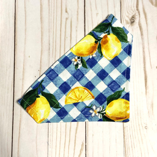 Watercolor Blue Lemon Fabric Pet Bandana