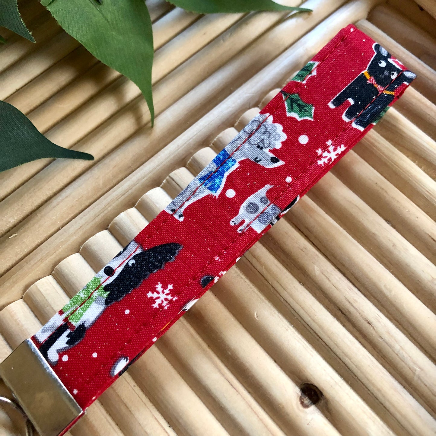 Glitter Holiday Pups Print Fabric Keychain, Key Fob