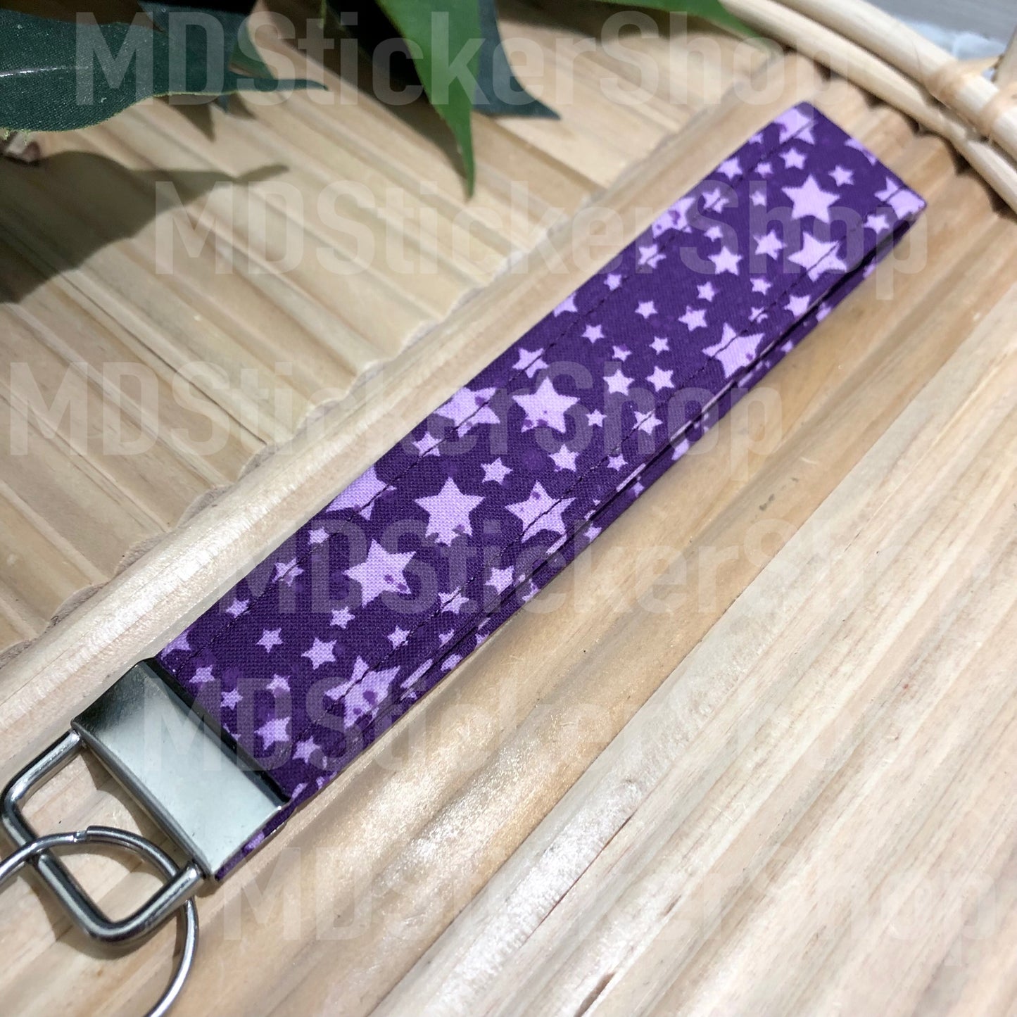 Purple Star Print Fabric Keychain