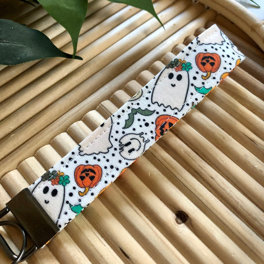 Groovy Ghost Print Fabric Keychain, Key Fob