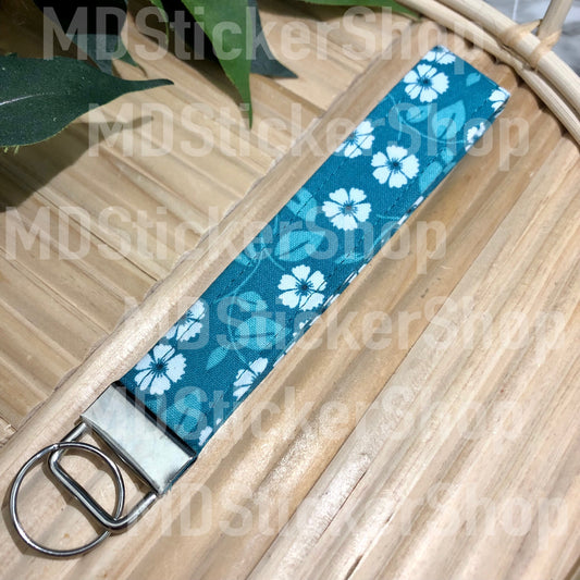 Blue Spring Floral Print Fabric Keychain