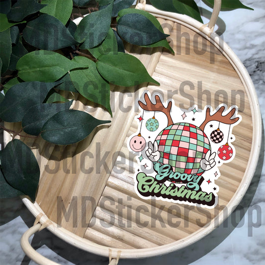 Groovy Christmas Disco Ball Vinyl Sticker