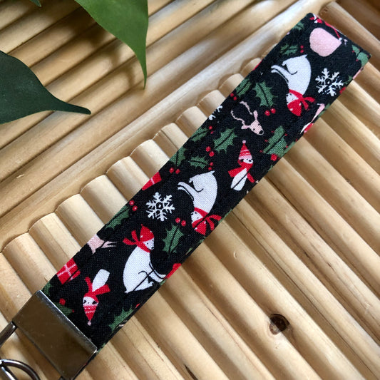 Winter Pals Print Fabric Keychain, Key Fob