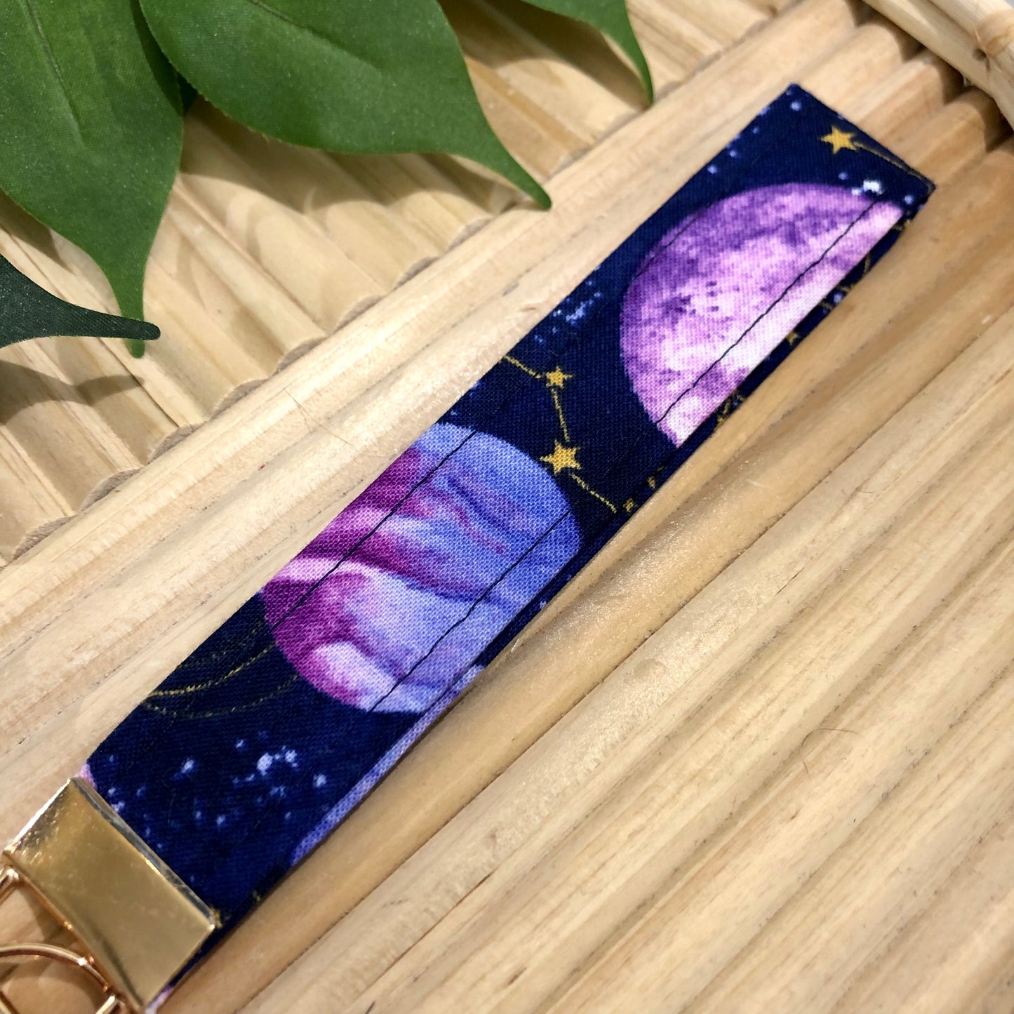 Purple Space Print Fabric Keychain, Key Fob