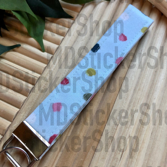Light Blue Dot Print Fabric Keychain