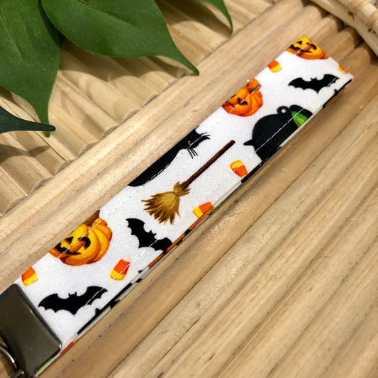 Halloween Icons Print Fabric Keychain, Key Fob