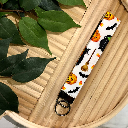 Halloween Icons Print Fabric Keychain, Key Fob
