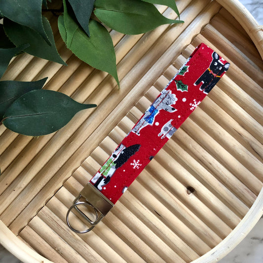 Glitter Holiday Pups Print Fabric Keychain, Key Fob