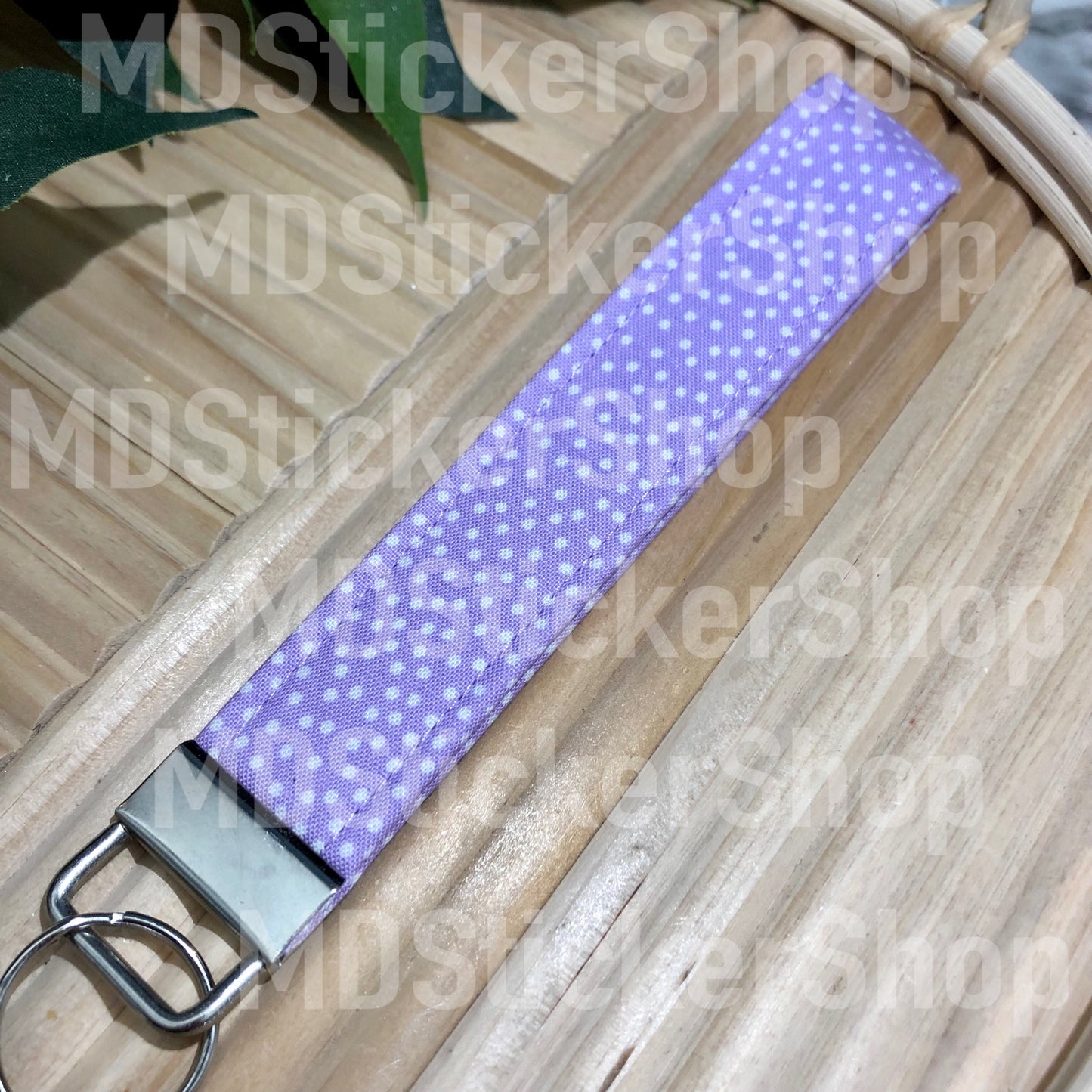 Purple Polka Dot Print Fabric Keychain