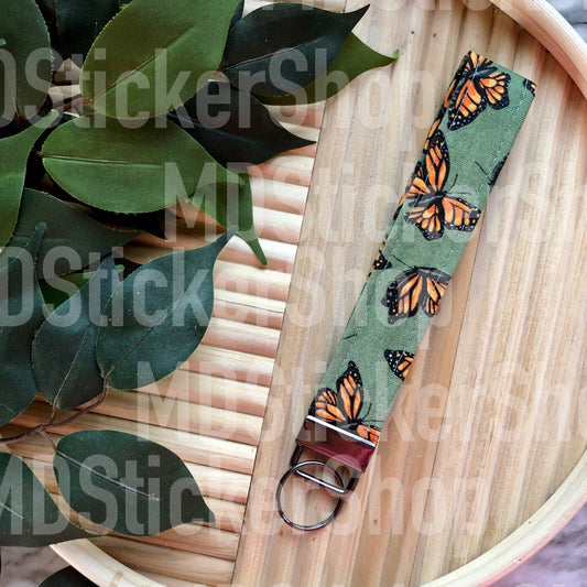 Green Monarch Butterfly Print Fabric Keychain