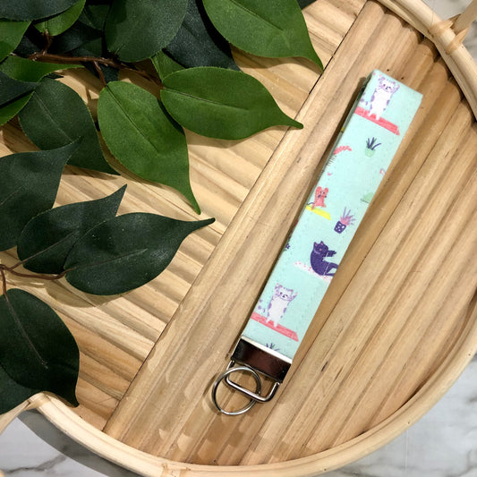 Yoga Cats Print Fabric Keychain, Key Fob