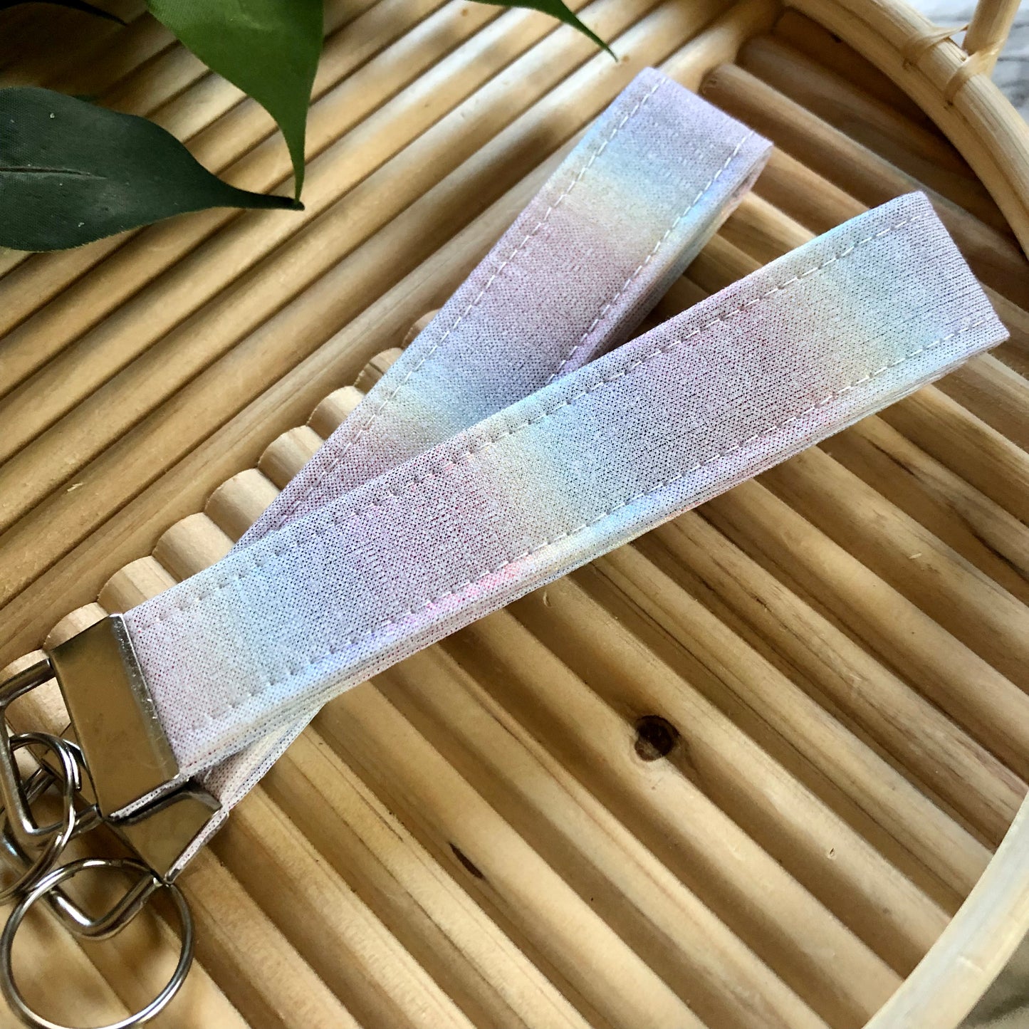 Rainbow Metallic Print Fabric Keychain, Key Fob