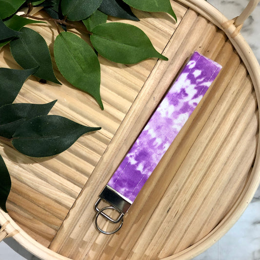 Purple Tie Dye Print Fabric Keychain, Key Fob