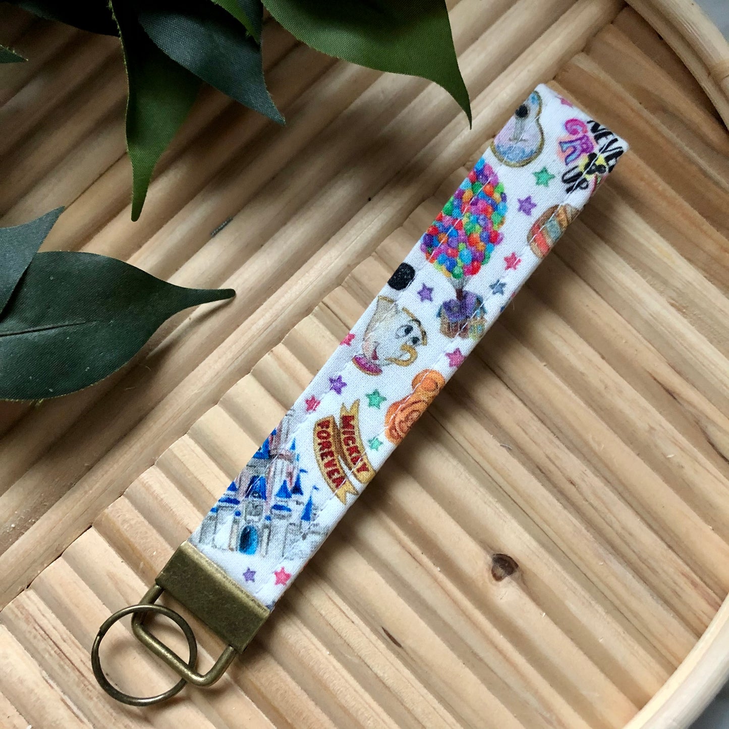 Disney Icons Print Fabric Wristlet Keychain, Key Fob