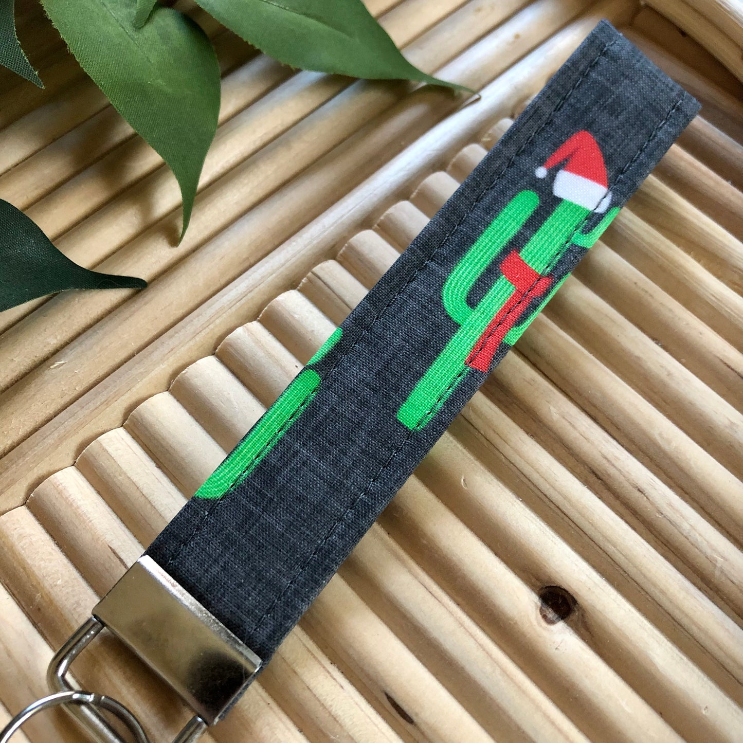 Holiday Cactus Print Fabric Keychain, Key Fob