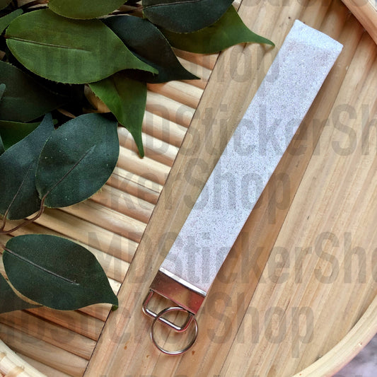 White Glitter Print Fabric Keychain