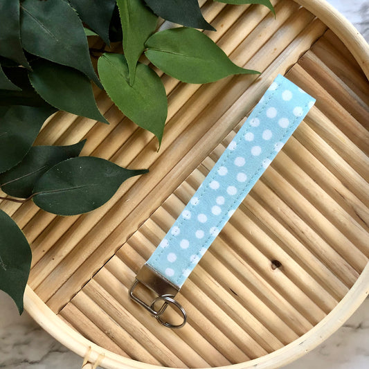 Baby Blue Dot Print Fabric Keychain, Key Fob