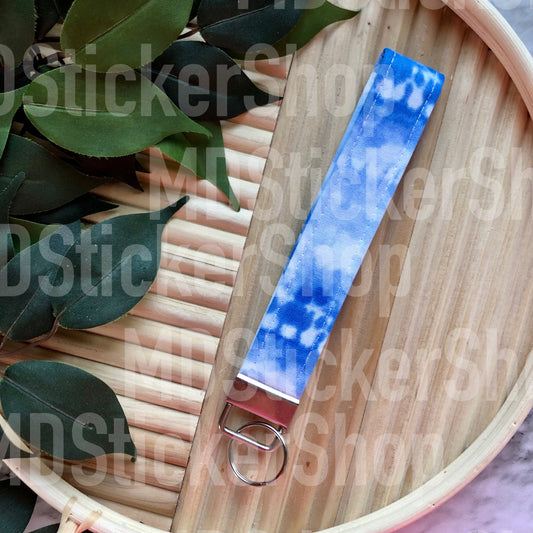 Blue Tie Dye Print Fabric Keychain