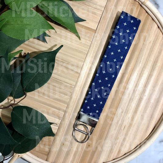 Navy X Print Fabric Keychain