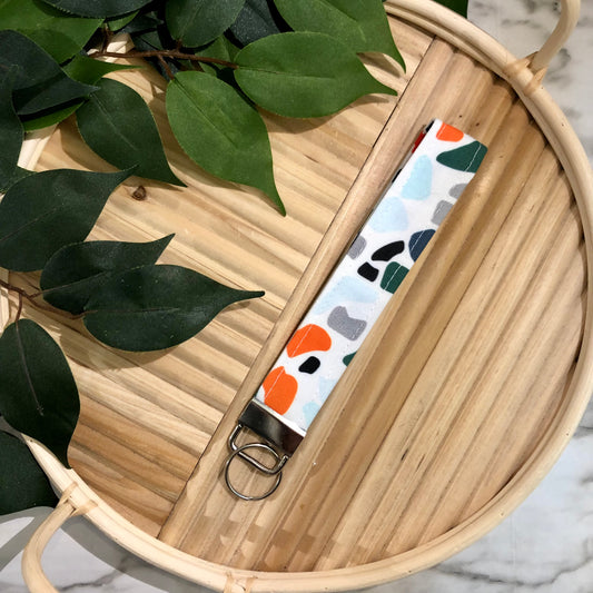 Orange/Blue/Green Terazzo Print Fabric Keychain, Key Fob