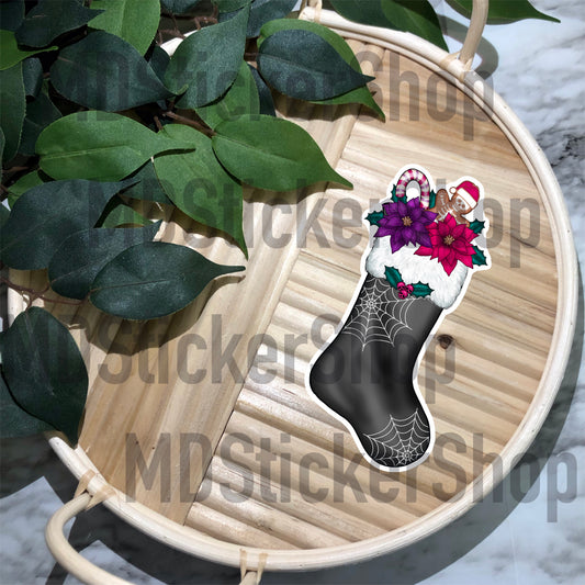 Creepy Christmas Black Floral Stocking Vinyl Sticker