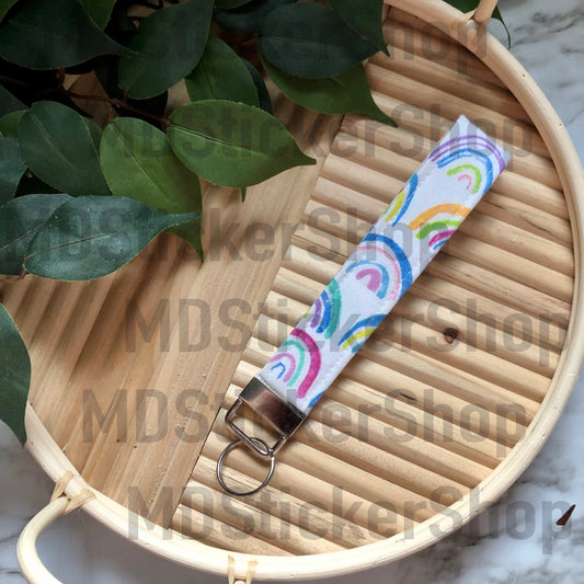 Bright Rainbow Print Fabric Keychain