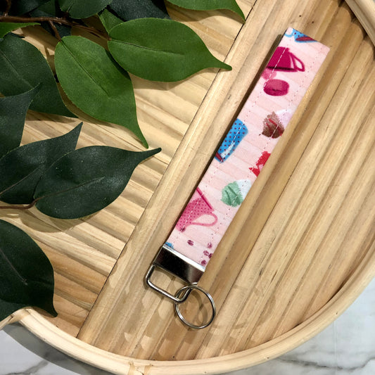 Tea Party Print Fabric Keychain, Key Fob